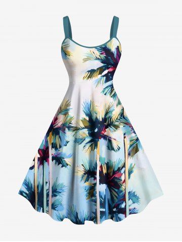 Plus Size Coconut Tree Ombre Print Hawaii A Line Tank Dress