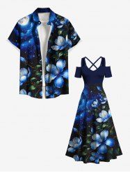 Ombre Flower Leaf Glitter Galaxy Print Plus Size Matching Hawaii Beach Outfit For Couples -  