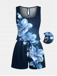 Combinaison hawaïenne grande taille à imprimé floral et paillettes 3D - Bleu M