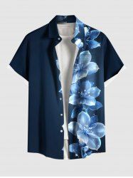 Plus Size Flowers Glitter 3D Print Buttons Pocket Hawaii Shirt For Men -  