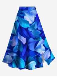 Jupe hawaïenne fendue à imprimé feuilles ombré grande taille - Bleu 1X