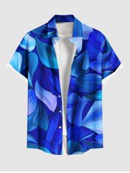 Chemise hawaïenne grande taille à imprimé feuilles ombré et poches à boutons pour homme - Bleu M
