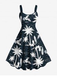Plus Size Coconut Tree Hibiscus Flowers Leaf Print Hawaii Tank Dress -  