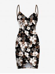 Plus Size Ombre Flower Leaf Print Hawaii Convertible Beach Cover Up -  