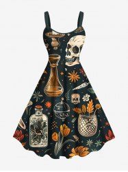Robe débardeur grande taille à imprimé tournesol, crâne, bouteille et banane, style hawaïen - Noir L