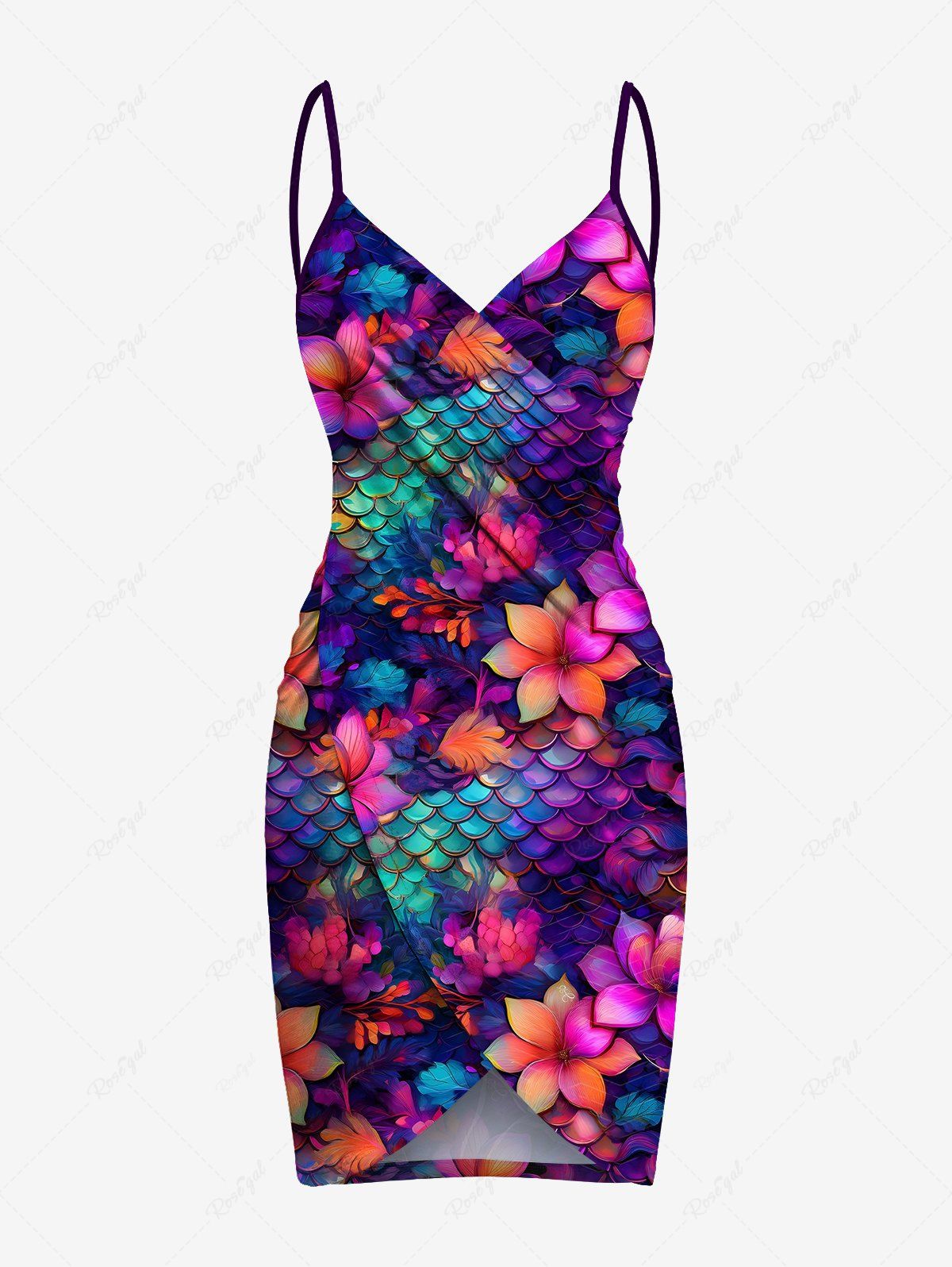 Latest Plus Size Ombre Flower Mermaid Scale Print Hawaii Covertible Beach Cover Up  