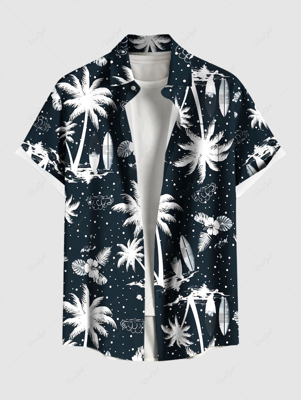 Buy Plus Size Coconut Tree Hibiscus Flowers Leaf Print Buttons Pocket Hawaii Shirt For Men  