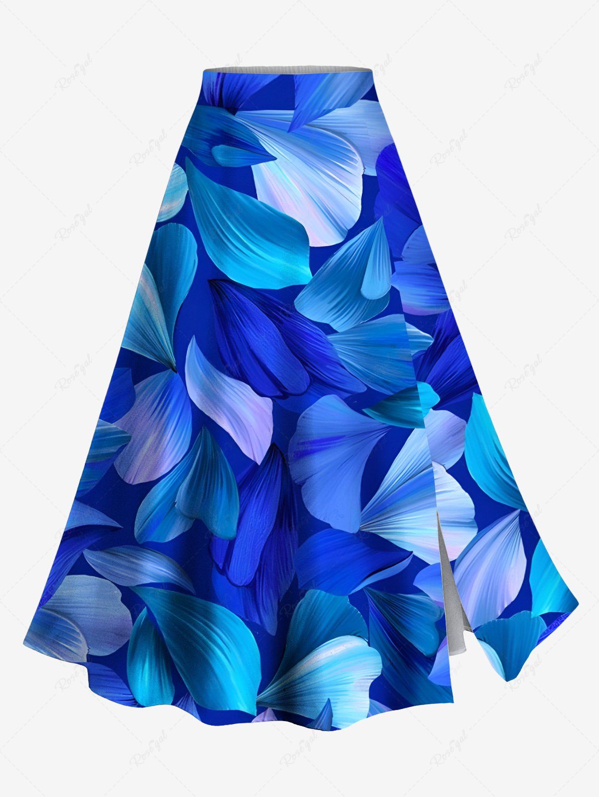Jupe hawaïenne fendue à imprimé feuilles ombré grande taille Bleu 1X