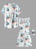 Ensemble chemise et barboteuse hawaïennes assorties, grande taille, imprimé feuilles tropicales et hibiscus, pour couples - Blanc 