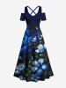 Ombre Flower Leaf Glitter Galaxy Print Plus Size Matching Hawaii Beach Outfit For Couples -  