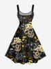 Tenue de plage hawaïenne assortie grande taille à imprimé tête de mort et fleurs pour couples - Noir 
