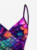 Colorful Ombre Mermaid Scale Flower Print Plus Size Matching Hawaii Beach Outfit For Couples -  