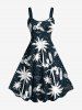 Tenue de plage hawaïenne assortie grande taille à imprimé feuilles de cocotier et fleurs d'hibiscus pour couples - Noir 