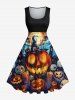 Tenue d'Halloween grande taille assortie pour couples, motif citrouille, lanterne, chauve-souris, crânes, bougies - Bleu 