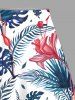 Tenue de plage hawaïenne assortie grande taille à imprimé feuilles tropicales et fleurs d'hibiscus pour couples - Bleu 