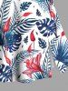 Tenue de plage hawaïenne assortie grande taille à imprimé feuilles tropicales et fleurs d'hibiscus pour couples - Bleu 