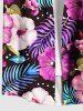 Tenue de plage hawaïenne assortie grande taille à imprimé feuilles tropicales et fleurs d'hibiscus pour couples - Pourpre  