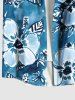 Tenue de plage hawaïenne assortie grande taille à imprimé feuilles et fleurs tropicales aquarelle pour couples - Bleu Ciel 