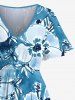 Tenue de plage hawaïenne assortie grande taille à imprimé feuilles et fleurs tropicales aquarelle pour couples - Bleu Ciel 
