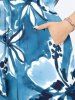 Tenue de plage hawaïenne assortie grande taille à imprimé feuilles et fleurs tropicales aquarelle pour couples - Bleu Ciel 