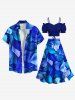 Tenue de plage hawaïenne assortie grande taille à imprimé feuilles ombrées pour couples - Bleu 