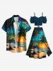 Plus Size Coconut Tree Sea Beach Seascape Print Hawaii Split A Line Skirt -  