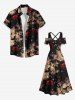 Plus Size Rose Flower Bat Dark Style Print Halloween Cold Shoulder Crisscross A Line Maxi Dress -  