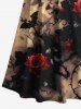 Plus Size Rose Flower Bat Dark Style Print Halloween Cold Shoulder Crisscross A Line Maxi Dress -  