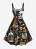 Robe débardeur grande taille à imprimé tournesol, crâne, bouteille et banane, style hawaïen - Noir L