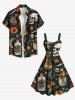 Robe débardeur grande taille à imprimé tournesol, crâne, bouteille et banane, style hawaïen - Noir L