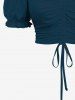 Plus Size Cold Shoulder Puff Sleeve Cinched Solid Top -  