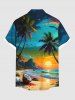 Chemise hawaïenne grande taille à imprimé cocotiers, plage, paysage marin, boutons et poches pour homme - Vert L