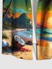 Plus Size Coconut Tree Sea Beach Seascape Print Hawaii Button Pocket Shirt For Men -  
