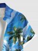 Plus Size Coconut Tree Sea Waves Bird Print Hawaii Button Pocket Shirt For Men -  