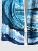 Plus Size Coconut Tree Sea Waves Bird Print Hawaii Button Pocket Shirt For Men -  