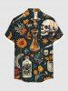 Plus Size Sunflower Flower Skull Bottle Banana Print Hawaii Button Pocket Shirt For Men -  