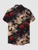 Chemise grande taille à imprimé chauve-souris et fleurs roses, style foncé, boutonnée et poche pour homme - café 5XL
