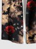 Chemise grande taille à imprimé chauve-souris et fleurs roses, style foncé, boutonnée et poche pour homme - café 5XL