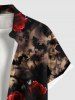 Plus Size Rose Flower Bat Dark Style Print Halloween Button Pocket Shirt For Men -  
