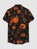 Plus Size Skull Pumpkin Tombstone Print Halloween Button Pocket Shirt For Men -  