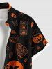 Plus Size Skull Pumpkin Tombstone Print Halloween Button Pocket Shirt For Men -  