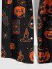Plus Size Skull Pumpkin Tombstone Print Halloween Button Pocket Shirt For Men -  