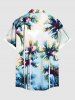 Chemise hawaïenne grande taille à imprimé cocotiers ombré et poches boutonnées pour homme - Bleu clair 3XL