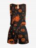 Plus Size Skull Pumpkin Tombstone Print Halloween Drawstring Pocket Romper -  