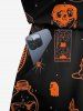 Plus Size Skull Pumpkin Tombstone Print Halloween Drawstring Pocket Romper -  