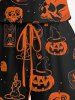 Combinaison grande taille à imprimé tête de mort, citrouille et pierre tombale pour Halloween, avec cordon de serrage et poches - Noir L