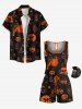 Combinaison grande taille à imprimé tête de mort, citrouille et pierre tombale pour Halloween, avec cordon de serrage et poches - Noir L