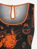 Plus Size Skull Pumpkin Tombstone Print Halloween Drawstring Pocket Romper -  