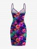 Plus Size Ombre Flower Mermaid Scale Print Hawaii Covertible Beach Cover Up -  
