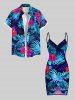 Plus Size Hibiscus Flowers Tropical Leaf Print Convertible Hawaii Beach Cover -  